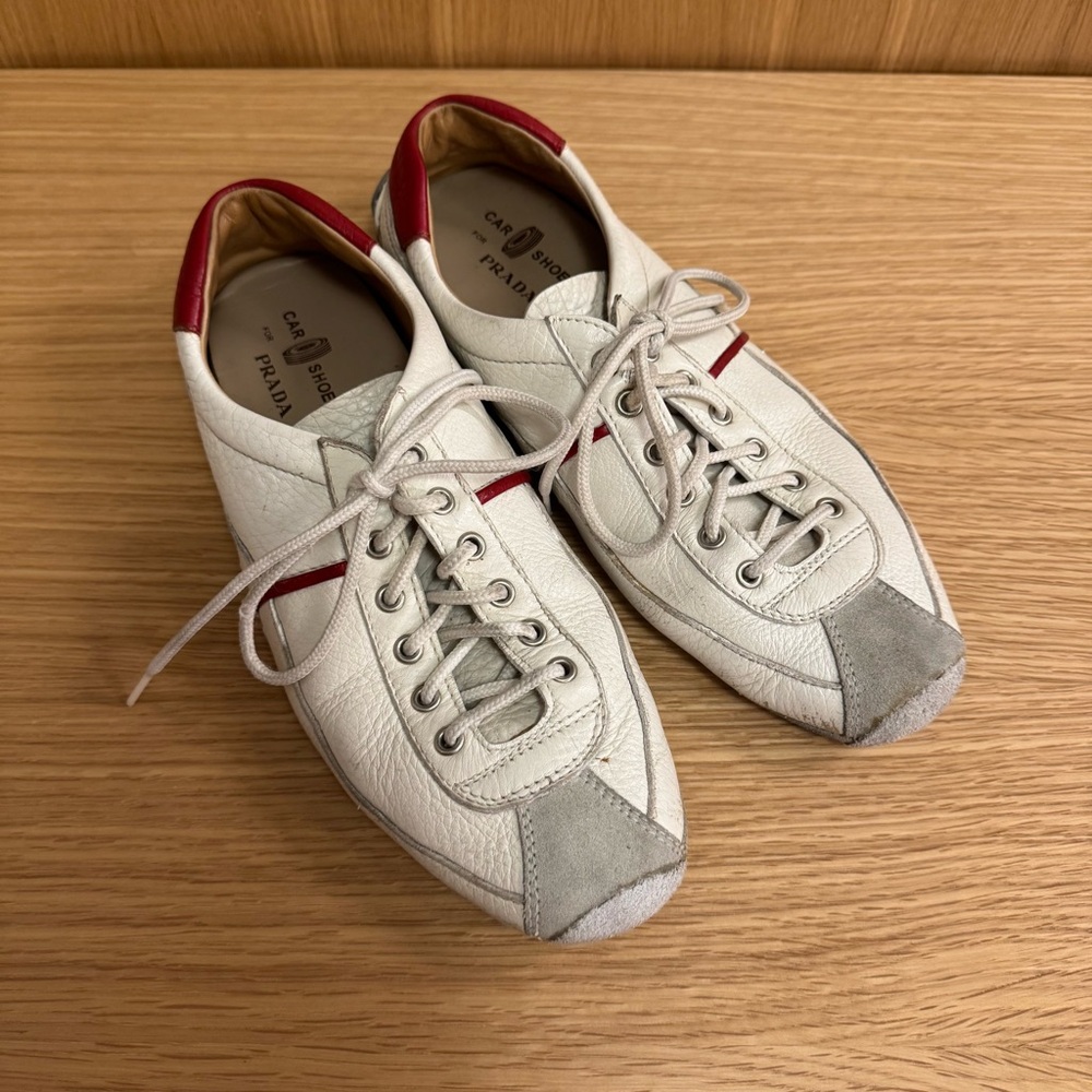 Car Shoe for Prada Women's Driving Shoes in White Leather, Size EU 39